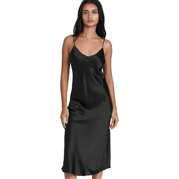 Dannijo Noir Midi Silk Slip Dress - S -Black - Picture 7 of 8